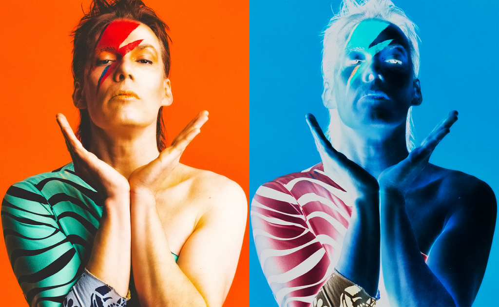 An image of Julian Shah-Tayler as Bowie's 'Cracked Actor,' Aladdin Sane.