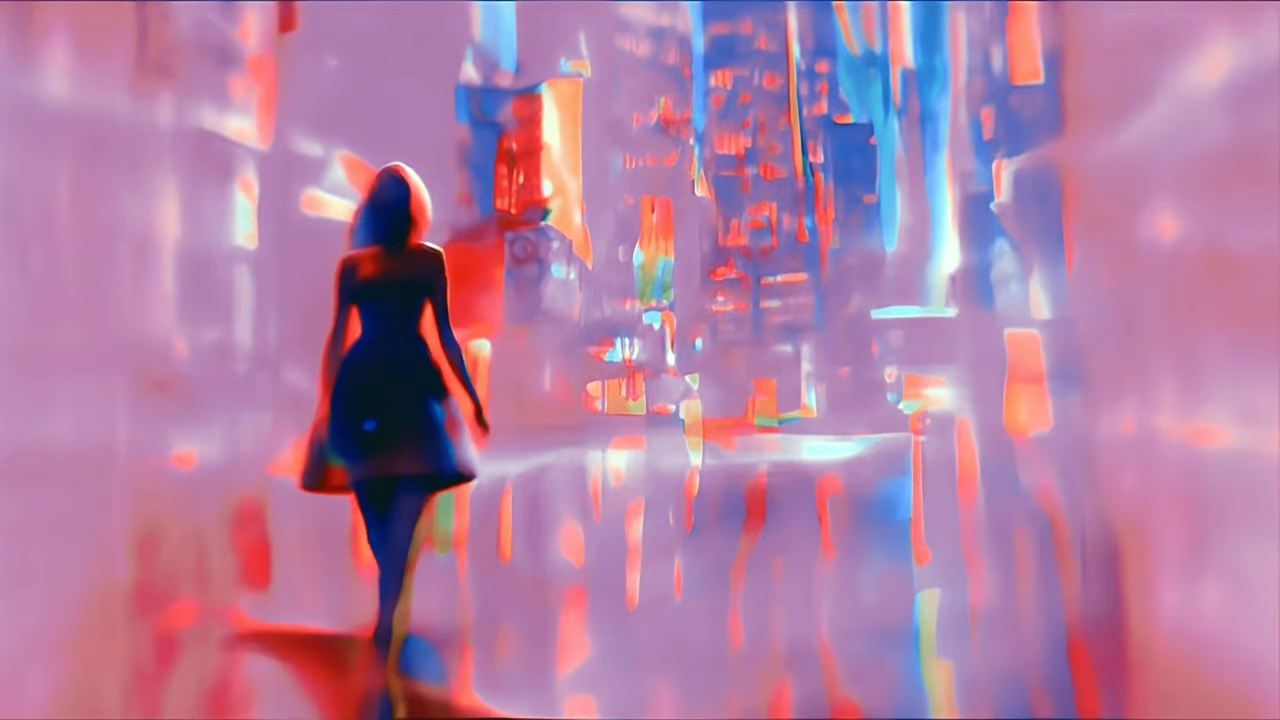 Image of a woman in silhouette against a pink digitally painted background. It's a screenshot from the video for 'Sepia,' a song from Evening Ocean.