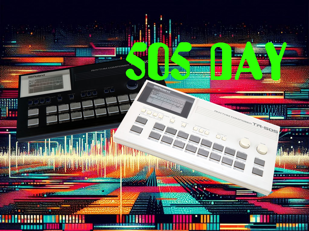 Roland TR-505 image with ai background, for June 5, 505 day.